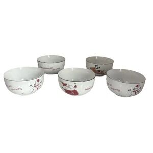 DISCONTINUED NORTH POLE TRADING SET OF  5 SOUP CEREAL BOWLS REINDEER  & SANTA